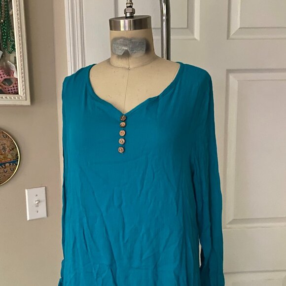VINTAGE Teal Gauze Seersucker Layered ABAYA Light weight Maxi Dress *LARGE* - Picture 2 of 6